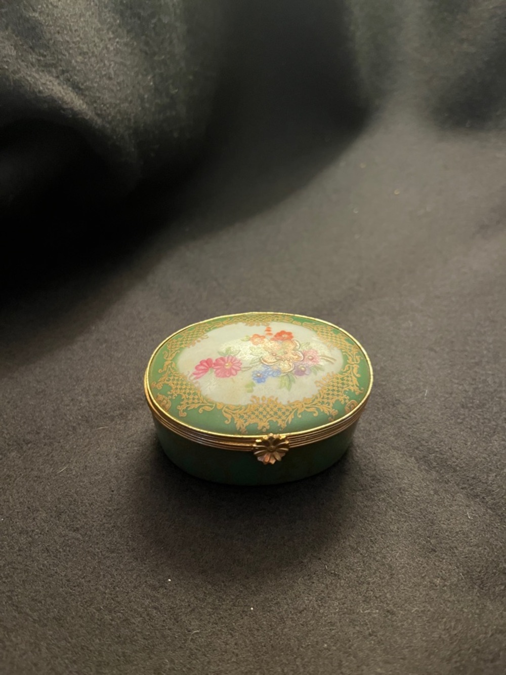 Vintage Floral Trinket Box Porcelain Pill Box Dresser Decor Gift